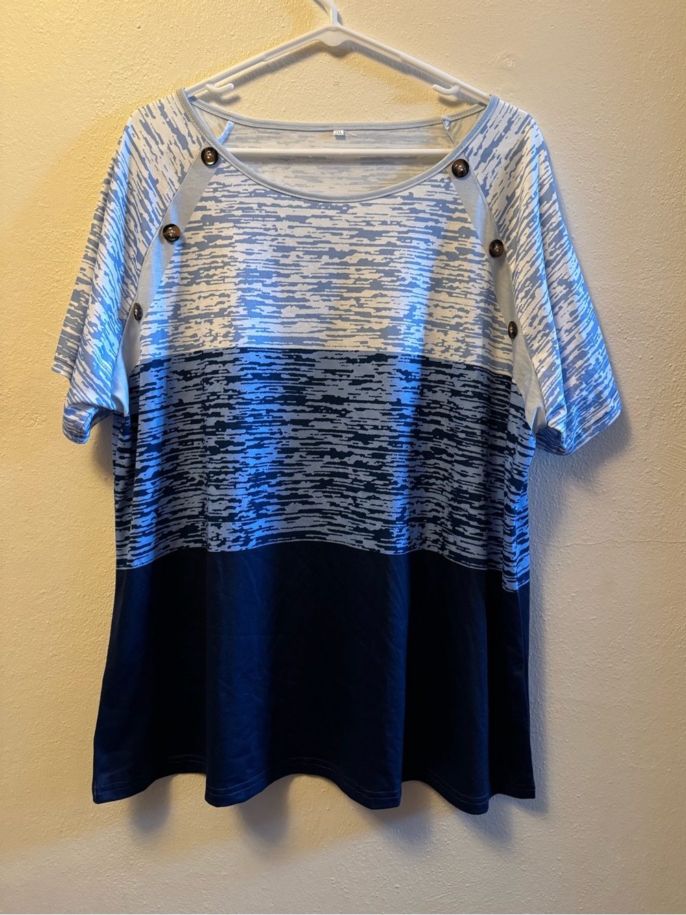 Women's Colorblock Short Sleeve - Button Accent Blue & White Space-Dye Size 2XL